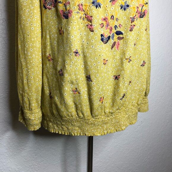 Anthropologie Blank gold pink floral off shoulder top size Small boho spring - Picture 3 of 16